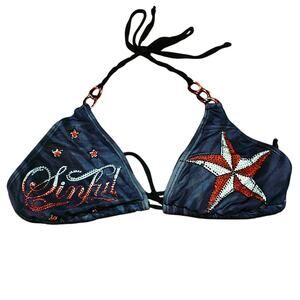 Sinful by Affliction sparkle star triangle string bikini top size small